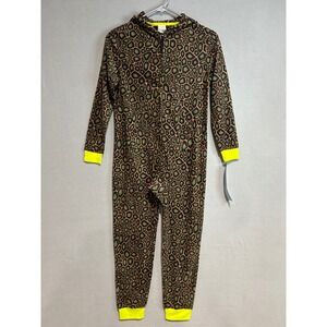 Cat & Jack Hooded Zip Dinosaur Pajamas Kids Size M 8 Brown Green Neon Camo Suit